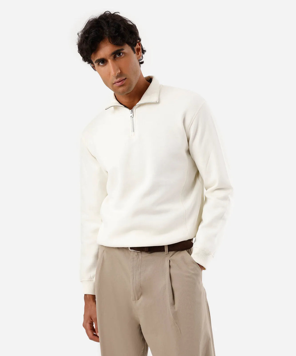 Premium Men’s High-Neck Zip Sweatshirt – Off-White