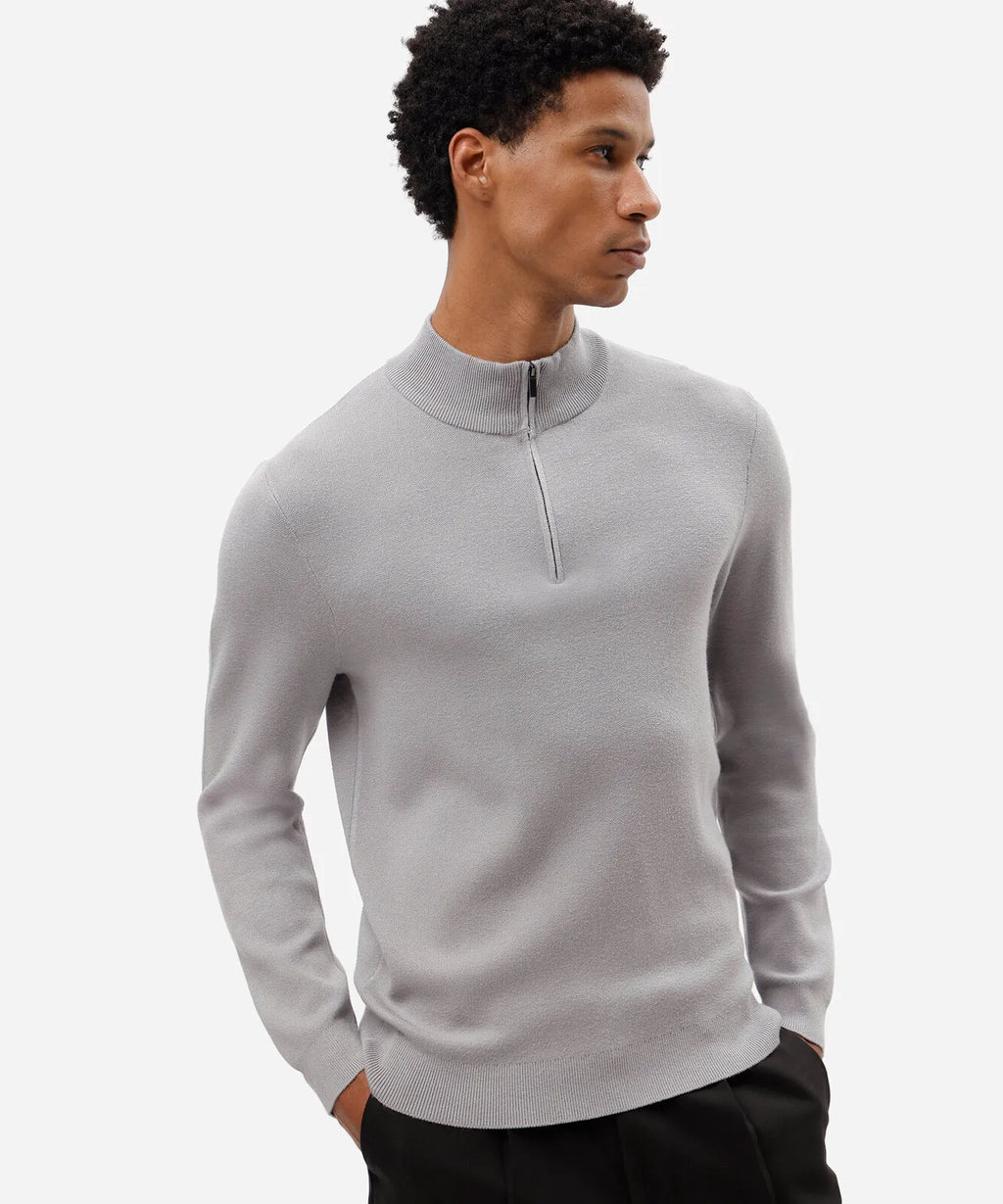 Premium Men’s Knitted High-Neck Zip Jumper – Grey
