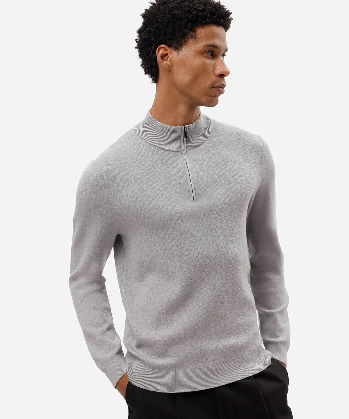 Premium Men’s Knitted High-Neck Zip Jumper – Grey