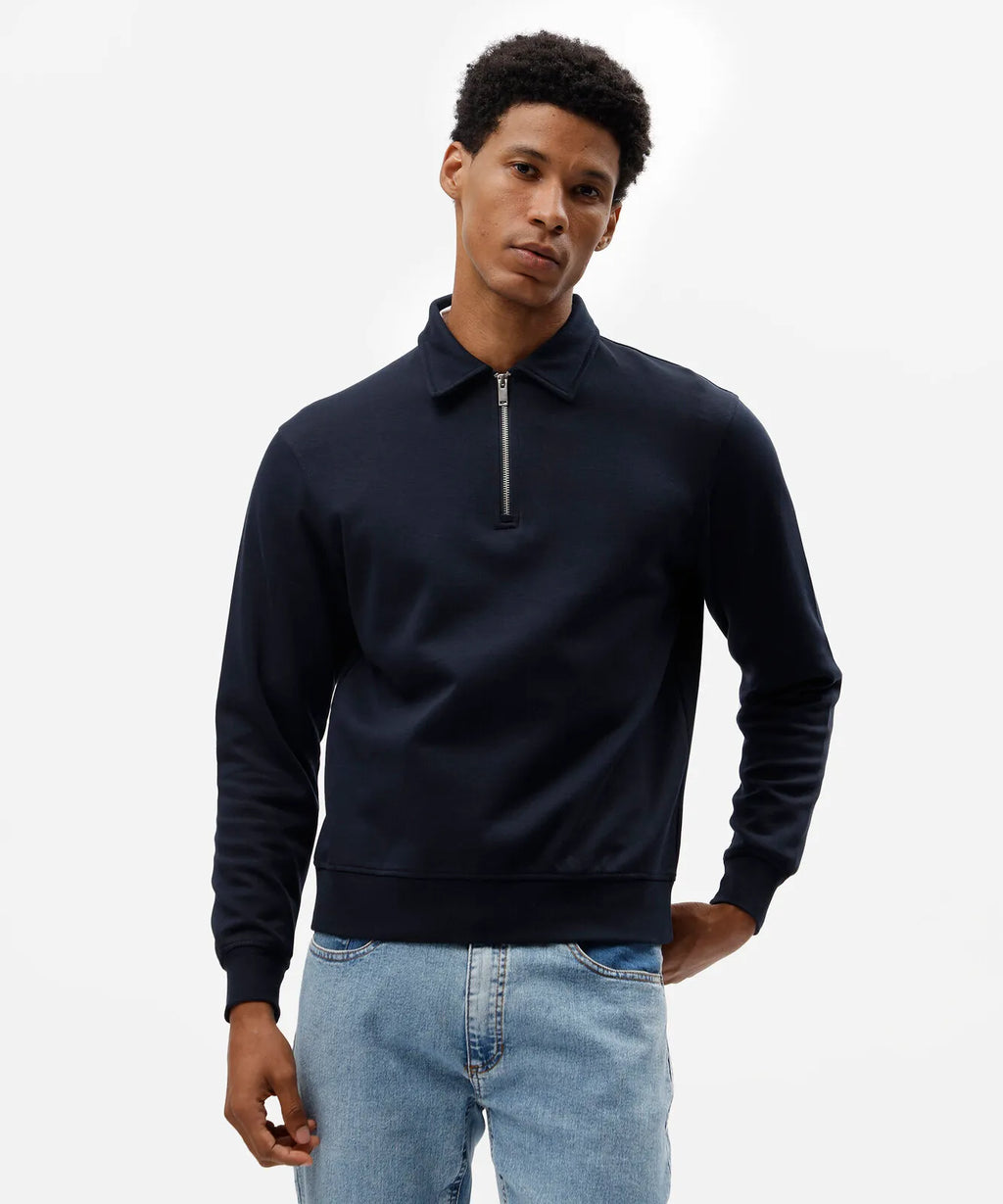 Premium Men’s Zip Polo Sweatshirt – Navy Blue