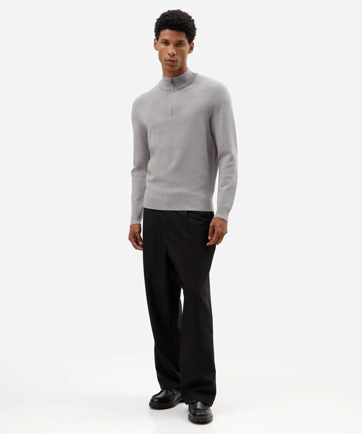 Premium Men’s Knitted High-Neck Zip Jumper – Grey