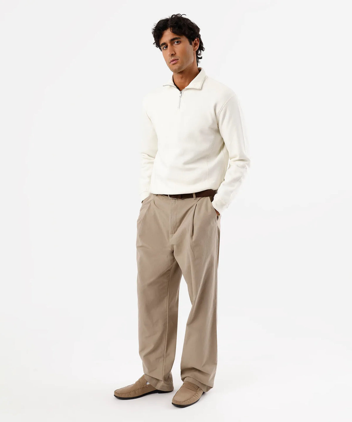 Premium Men’s High-Neck Zip Sweatshirt – Off-White