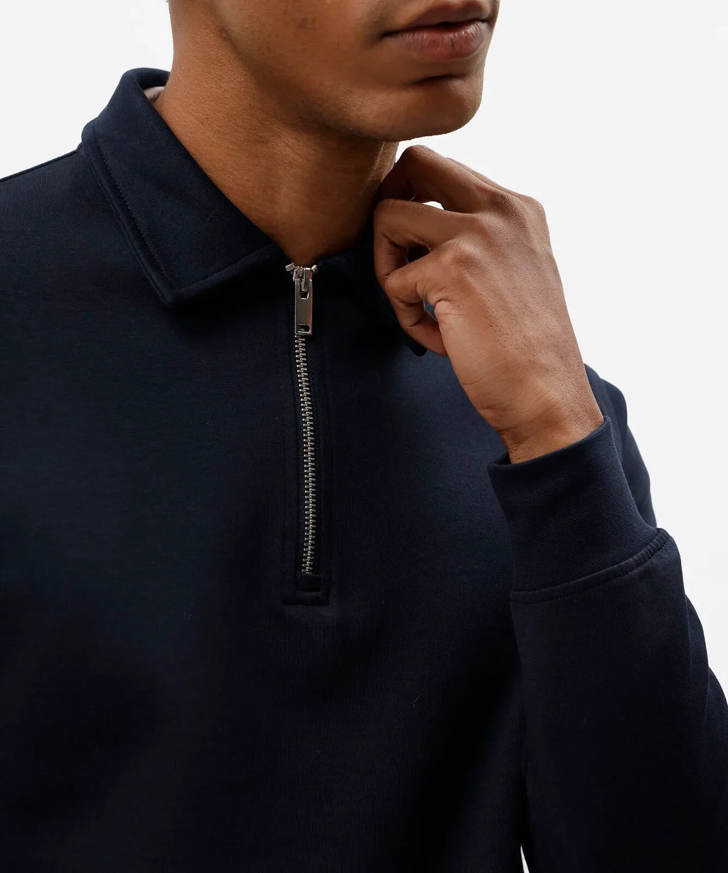 Premium Men’s Zip Polo Sweatshirt – Navy Blue