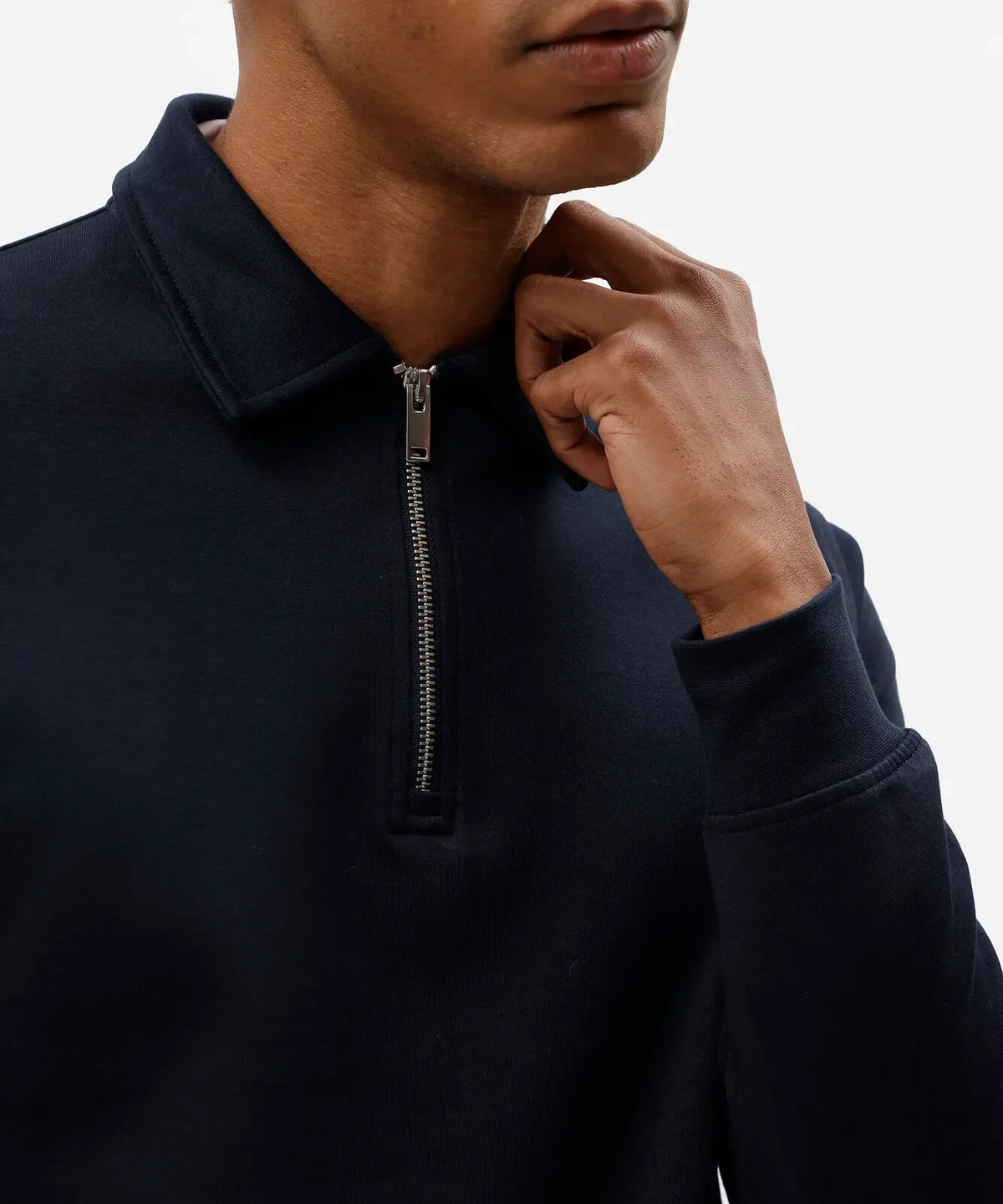 Premium Men’s Zip Polo Sweatshirt – Navy Blue