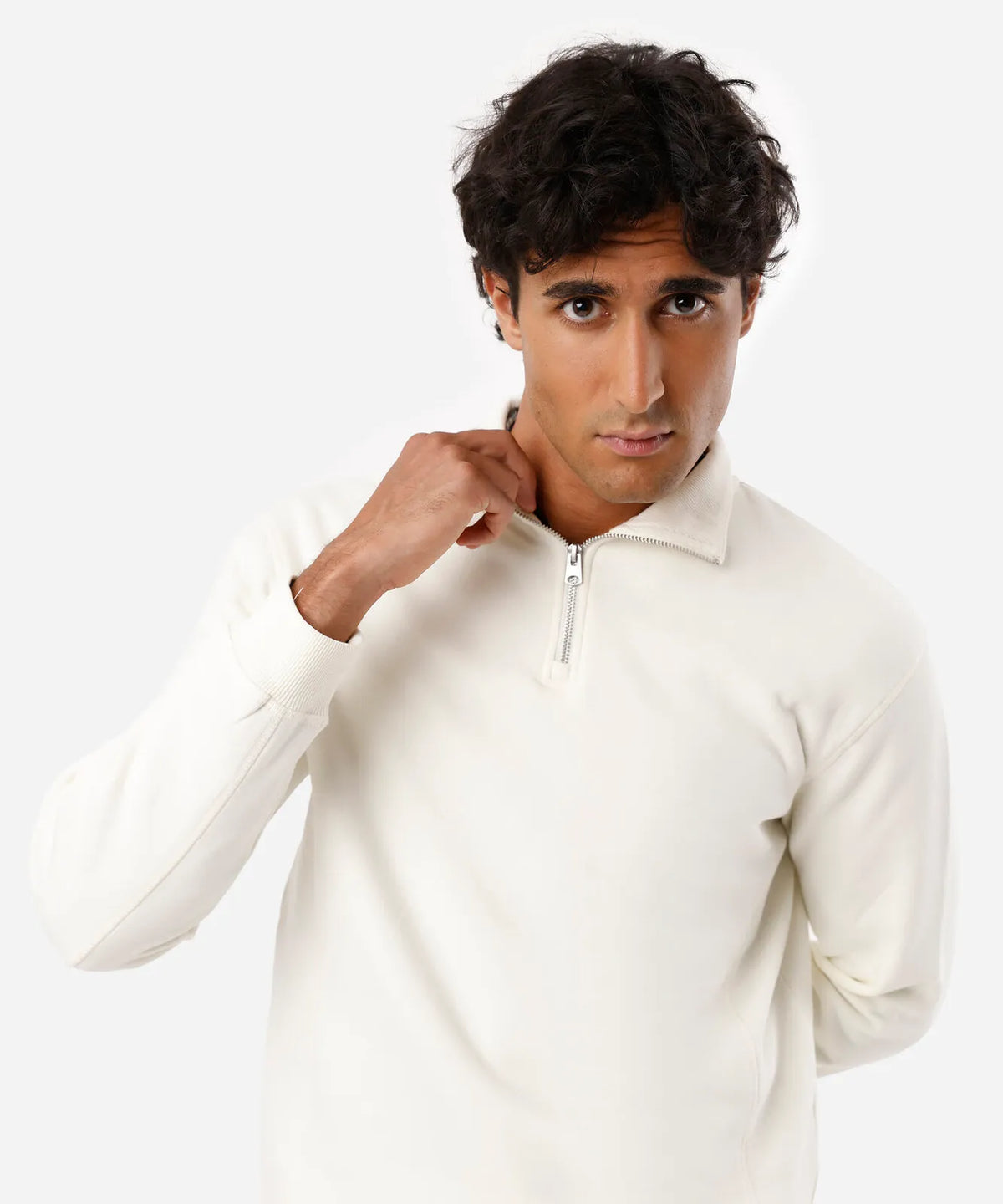 Premium Men’s High-Neck Zip Sweatshirt – Off-White